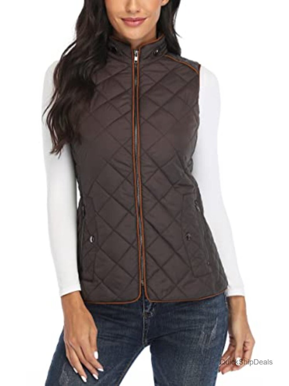 Quilted Padded Vest Stand Collar Lightweight Zip Pockets